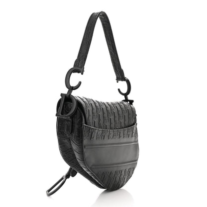 Christian Dior Calfskin Embossed Oblique Saddle Bag Black 3 of 10