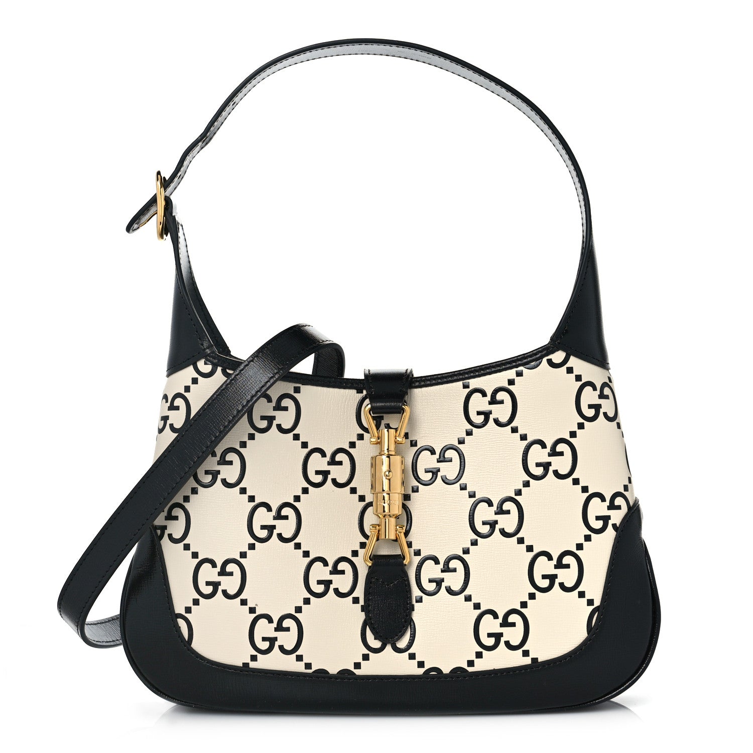 Gucci Azalea Calfskin GG Monogram Bi-Color Debossed Small Jackie 1961 Hobo Mystic White Black 1 of 9