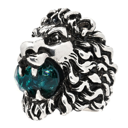 Gucci Metal Crystal Lion Head Ring 16 Emerald Aged Silver 4 of 5