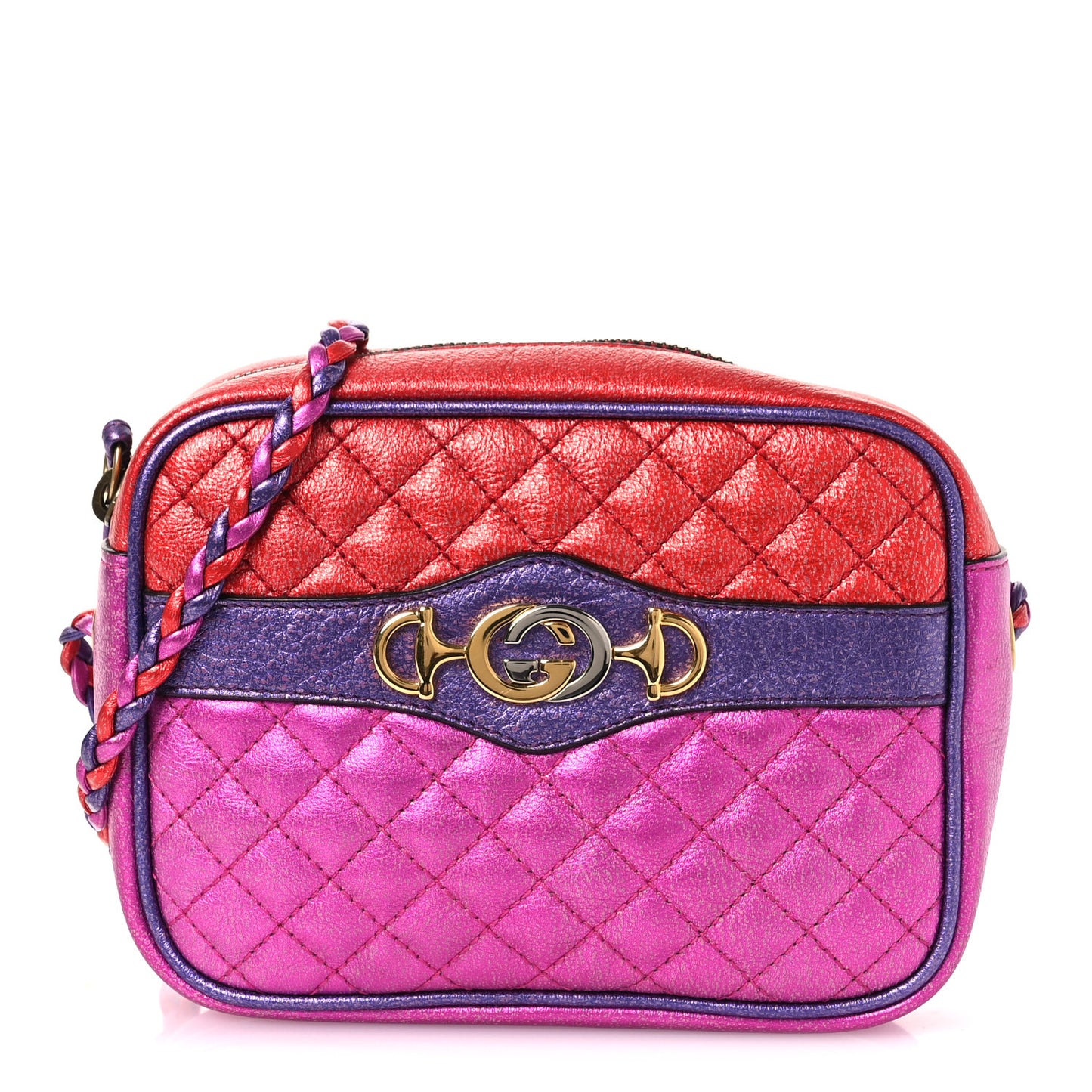 Laminated Nappa Trapuntata Mini Zumi Shoulder Bag Rosso Fuxia Bizantin
