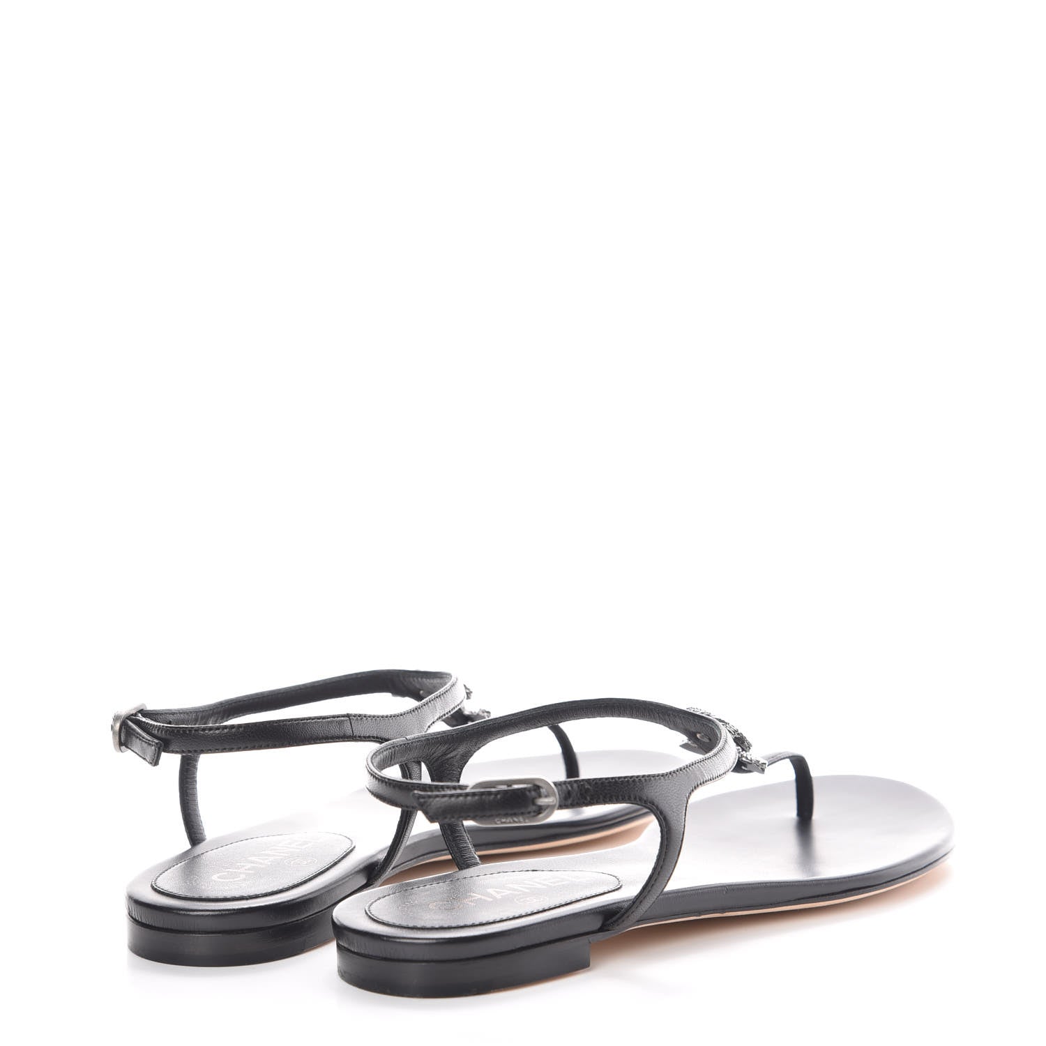 Chanel Lambskin Crystal CC Thong Sandals 39 Black 4 of 8
