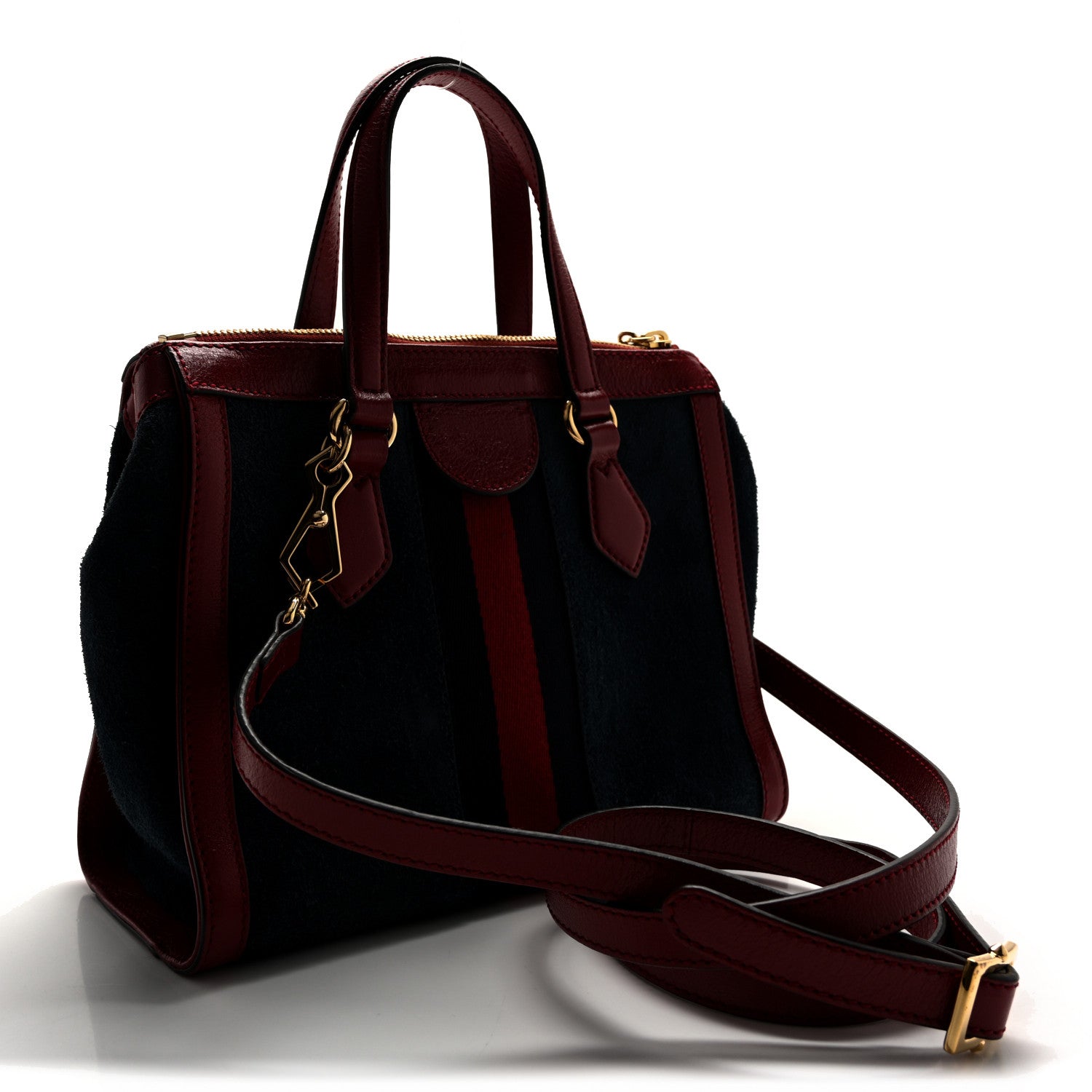Gucci Suede Calfskin Web Small Ophidia Tote Bag New Blue Romantic Cherry 3 of 10