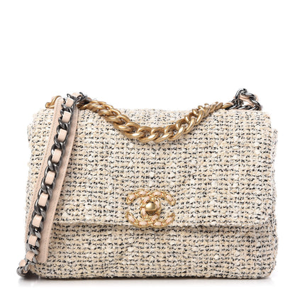 Chanel Tweed Quilted Medium 19 Flap Ecru Black 1 of 10