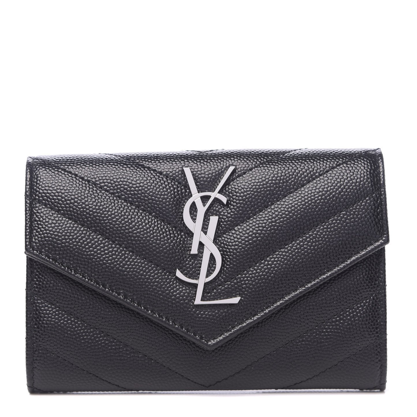 Grain De Poudre Matelasse Chevron Small Monogram Envelope Wallet Black