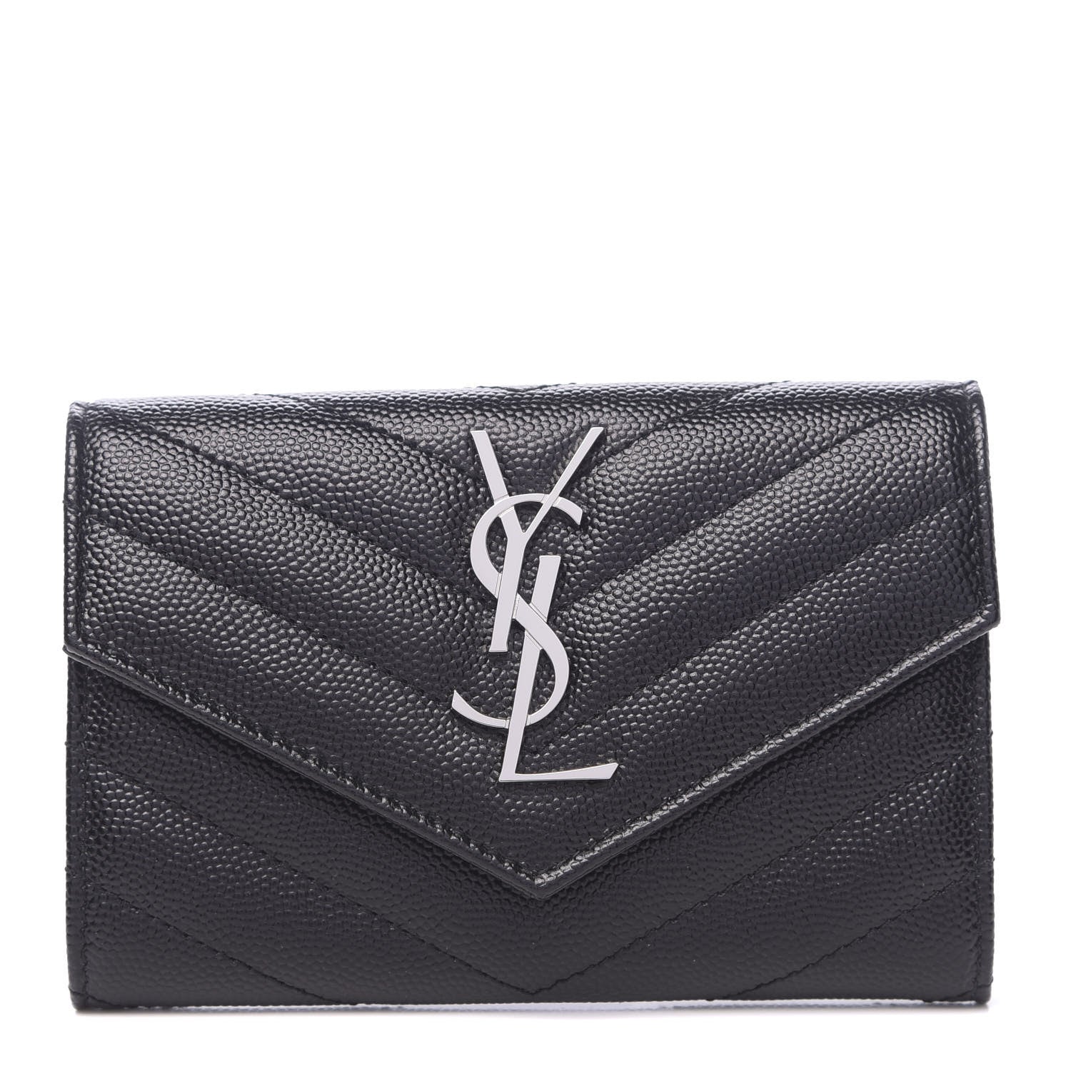 Saint Laurent Grain De Poudre Matelasse Chevron Small Monogram Envelope Wallet Black 1 of 7