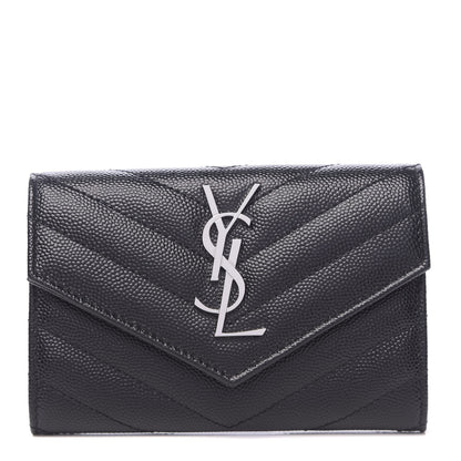 Saint Laurent Grain De Poudre Matelasse Chevron Small Monogram Envelope Wallet Black 1 of 7