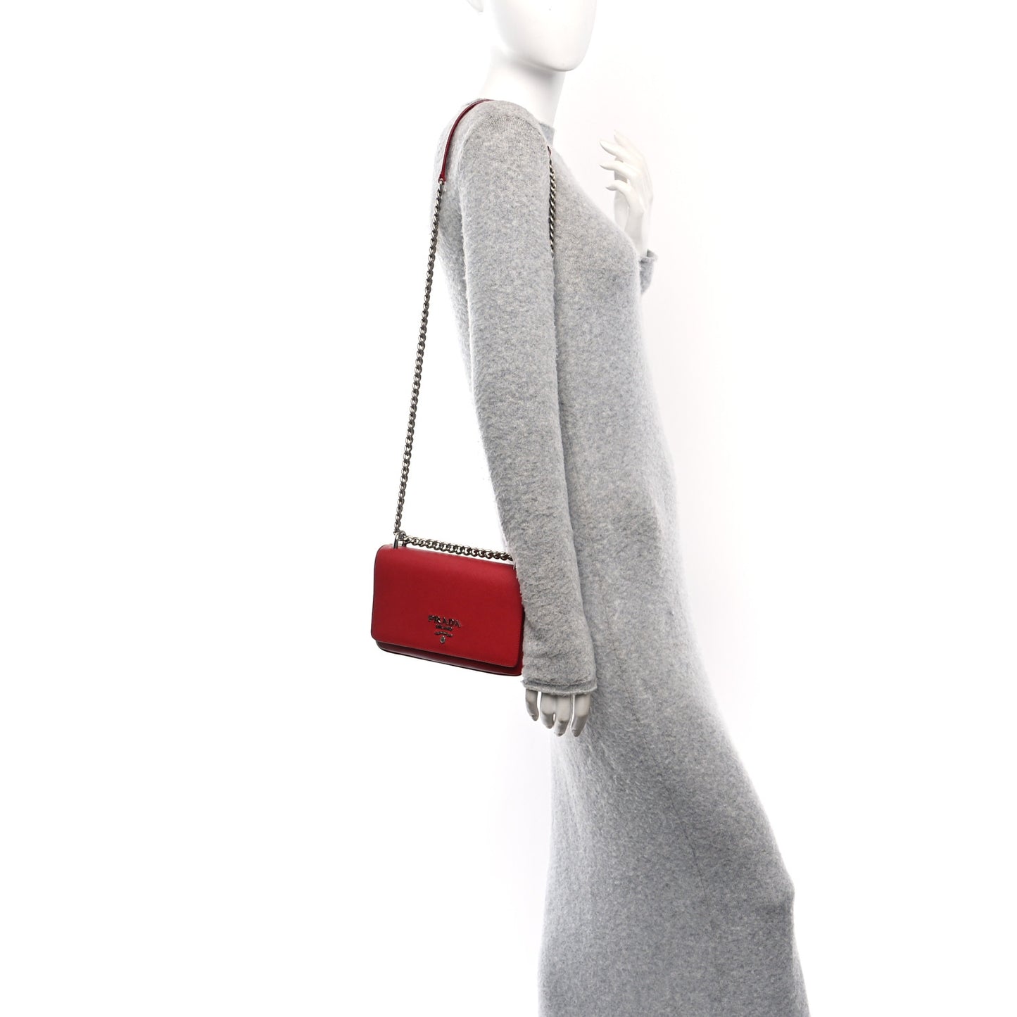 Saffiano Nappa Chain Shoulder Bag Rosso