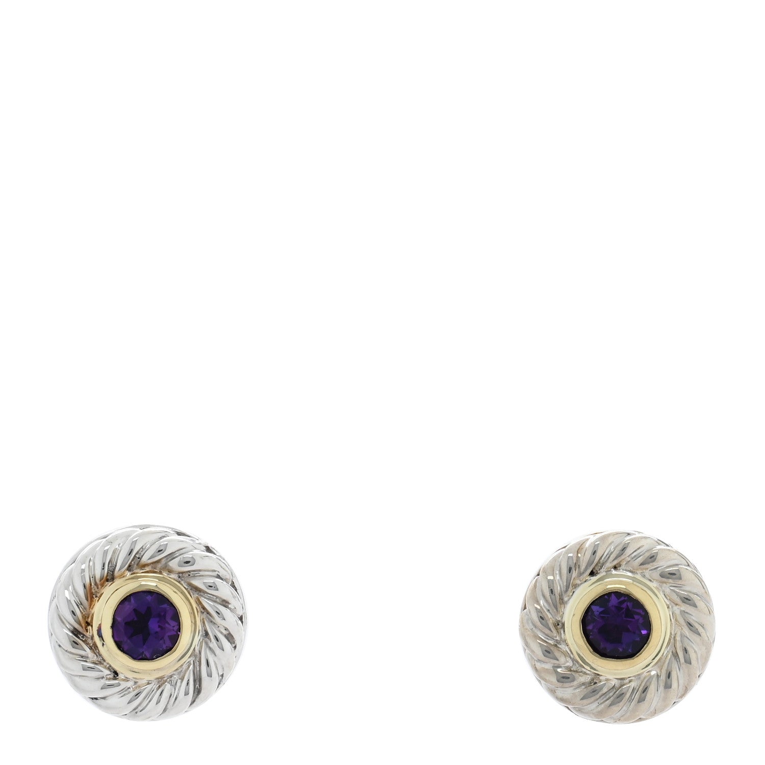 David Yurman Sterling Silver 14K Yellow Gold Amethyst Cookie Cable Earrings 1 of 4