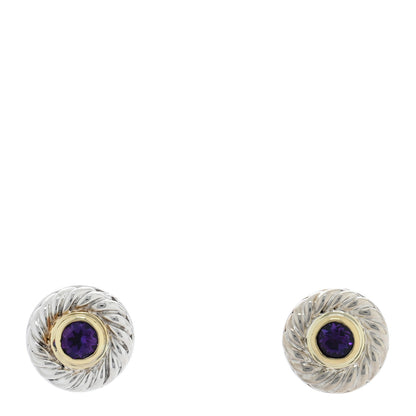 David Yurman Sterling Silver 14K Yellow Gold Amethyst Cookie Cable Earrings 1 of 4