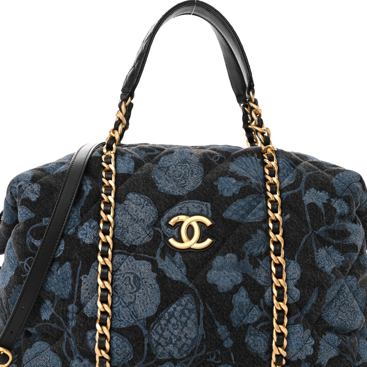 Denim Printed Destination Chenonceau Shoulder Bag Blue Black