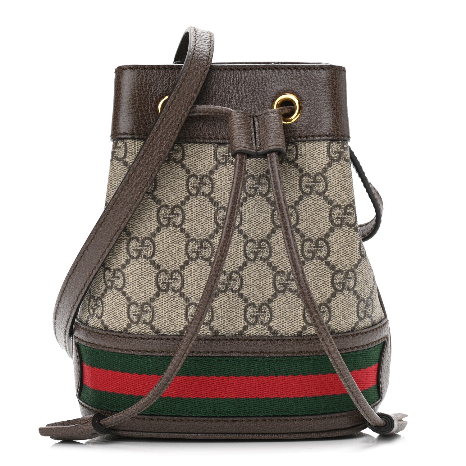 Gucci GG Supreme Monogram Web Mini Ophidia Bucket Bag Brown 1 of 11