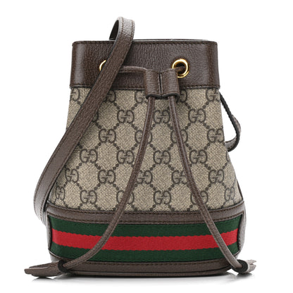 Gucci GG Supreme Monogram Web Mini Ophidia Bucket Bag Brown 1 of 11