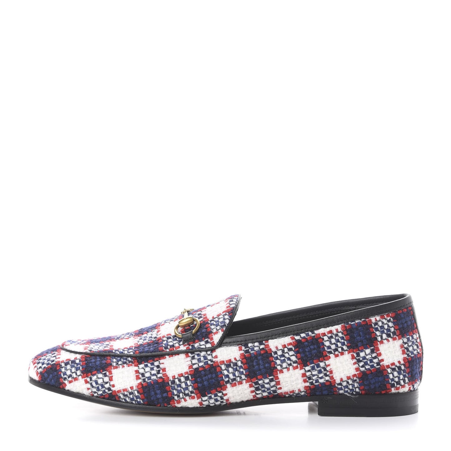 Vintage Tweed Check Horsebit Womens Jordaan Loafers 40.5 White Hibiscus Red Marine