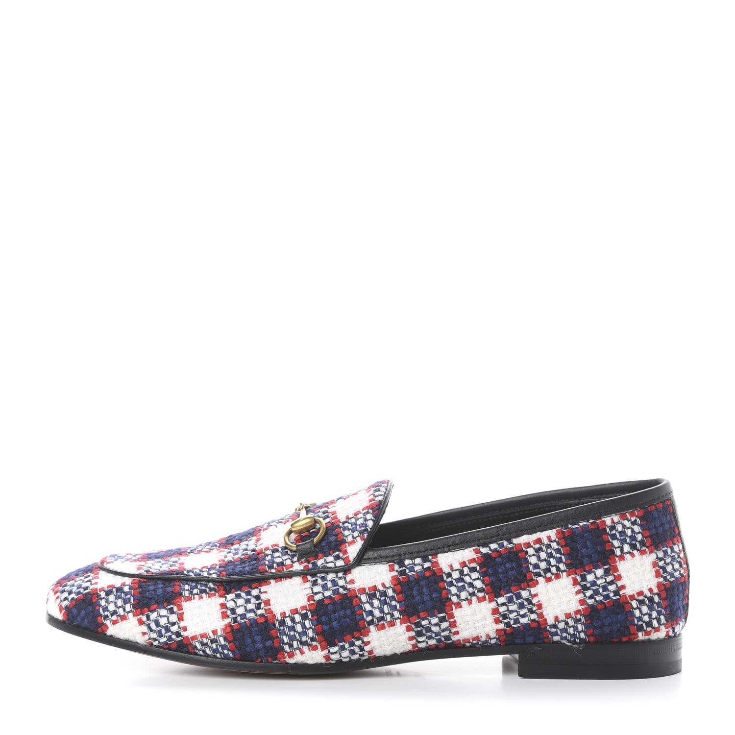 Gucci Vintage Tweed Check Horsebit Womens Jordaan Loafers 40.5 White Hibiscus Red Marine 1 of 14