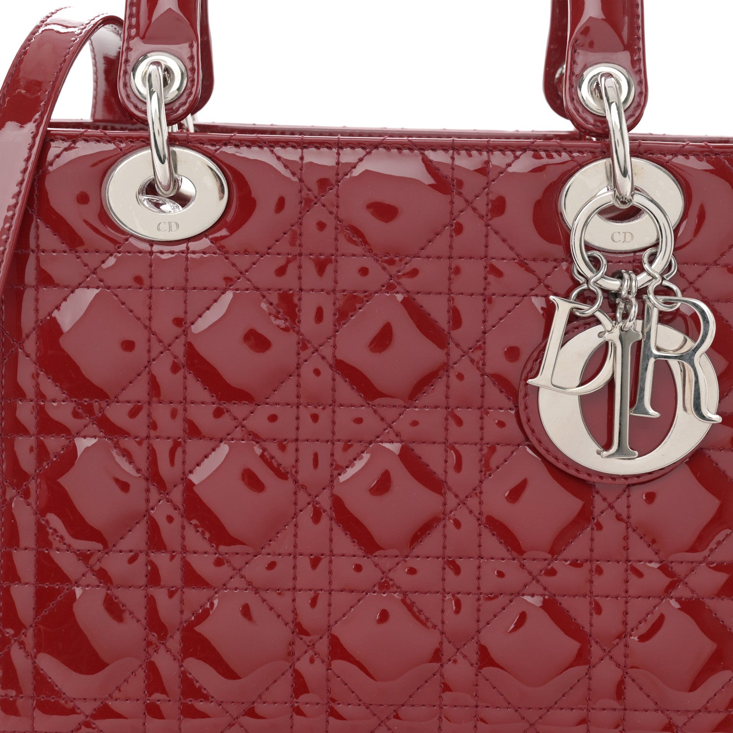 Christian Dior Patent Cannage Medium Lady Dior Burgundy Red 8 of 12