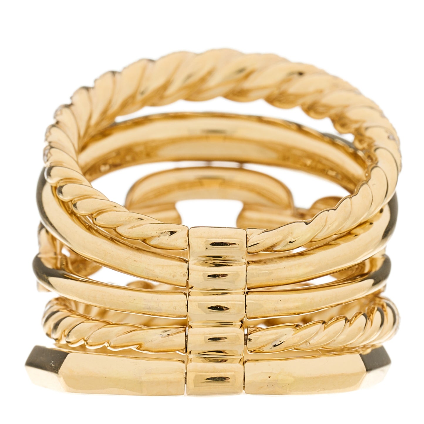 18K Yellow Gold Diamond 21mm Stax Five-Row Ring 52 6