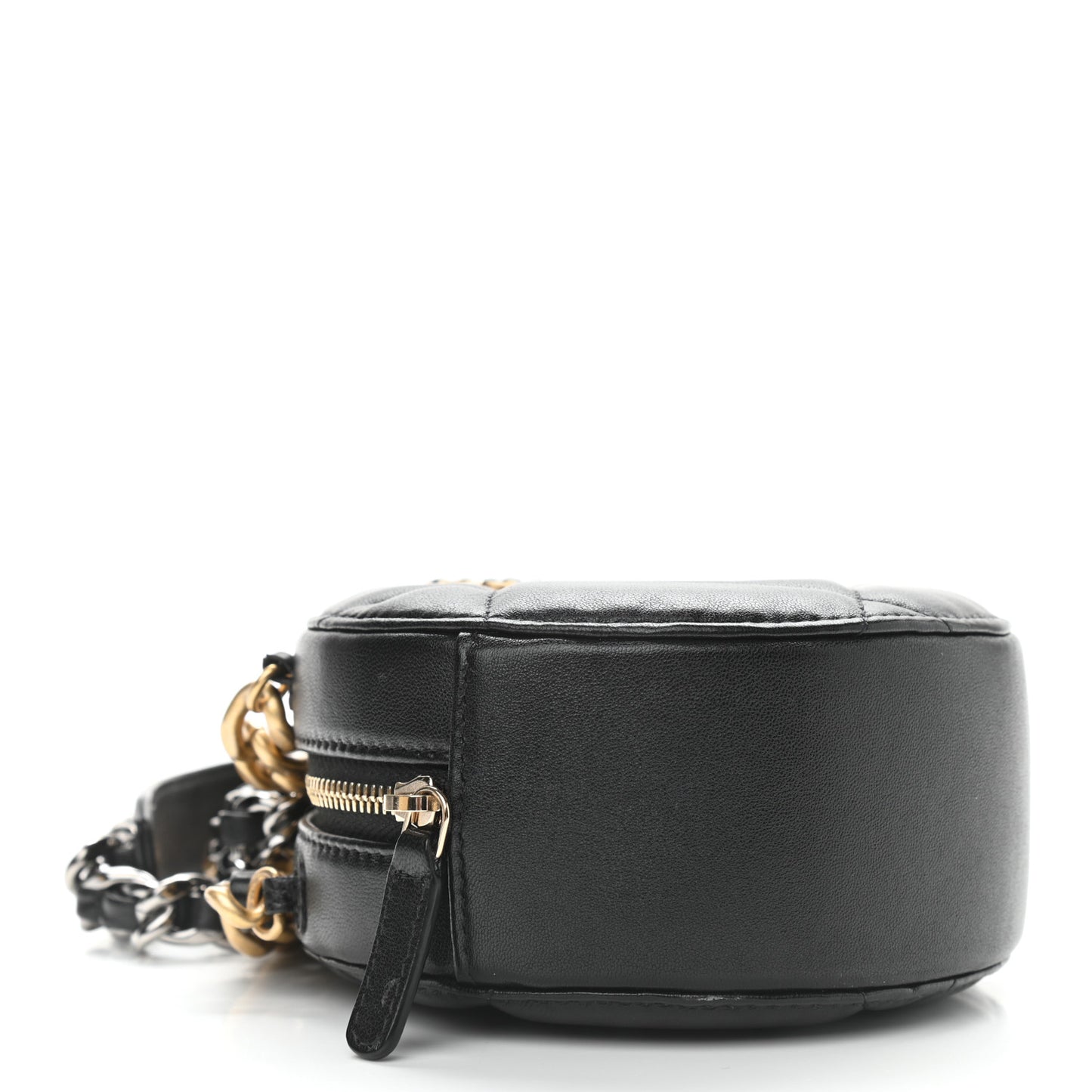 Lambskin Quilted Chanel 19 Round Clutch With Chain Black