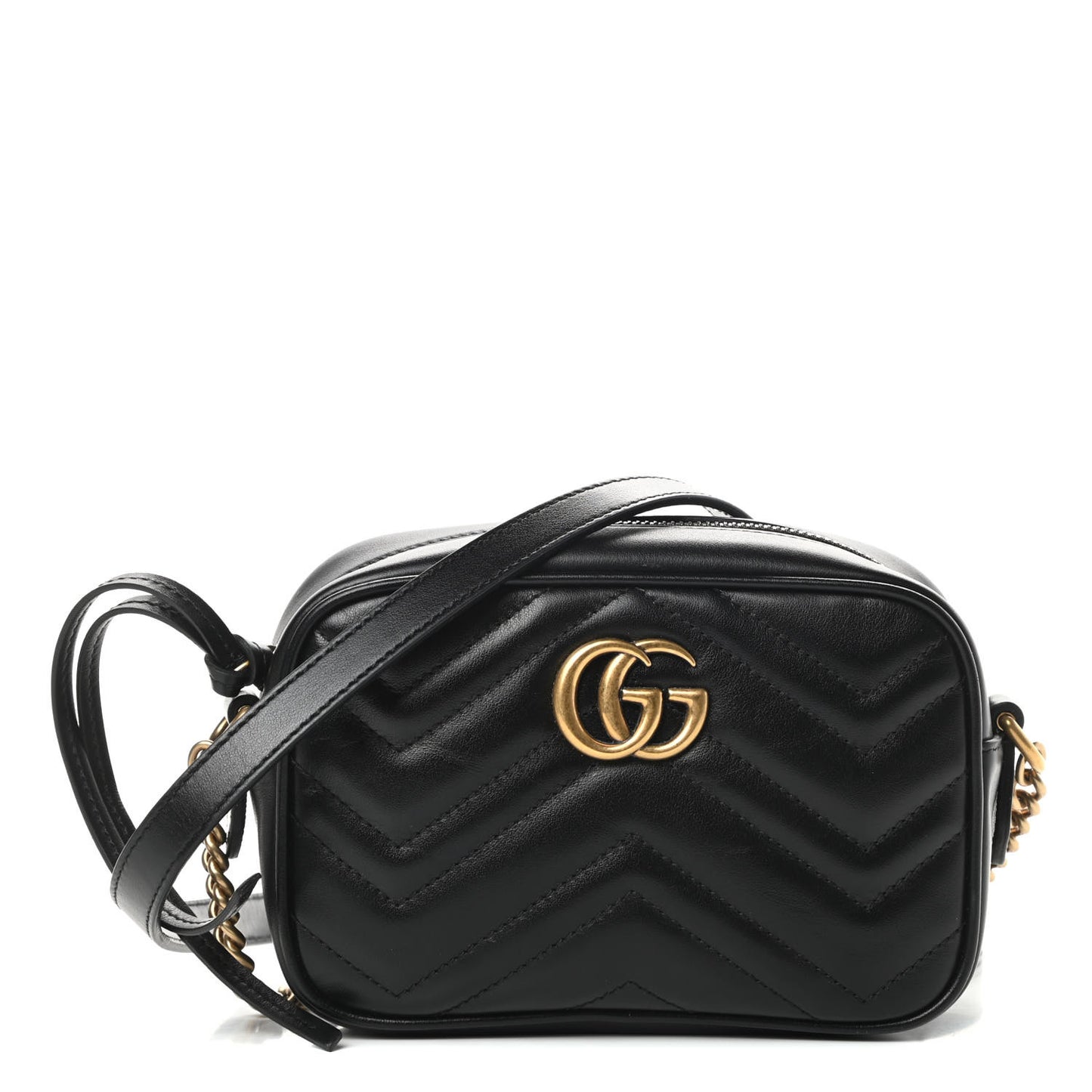 Calfskin Matelasse Mini GG Marmont Chain Shoulder Bag Black
