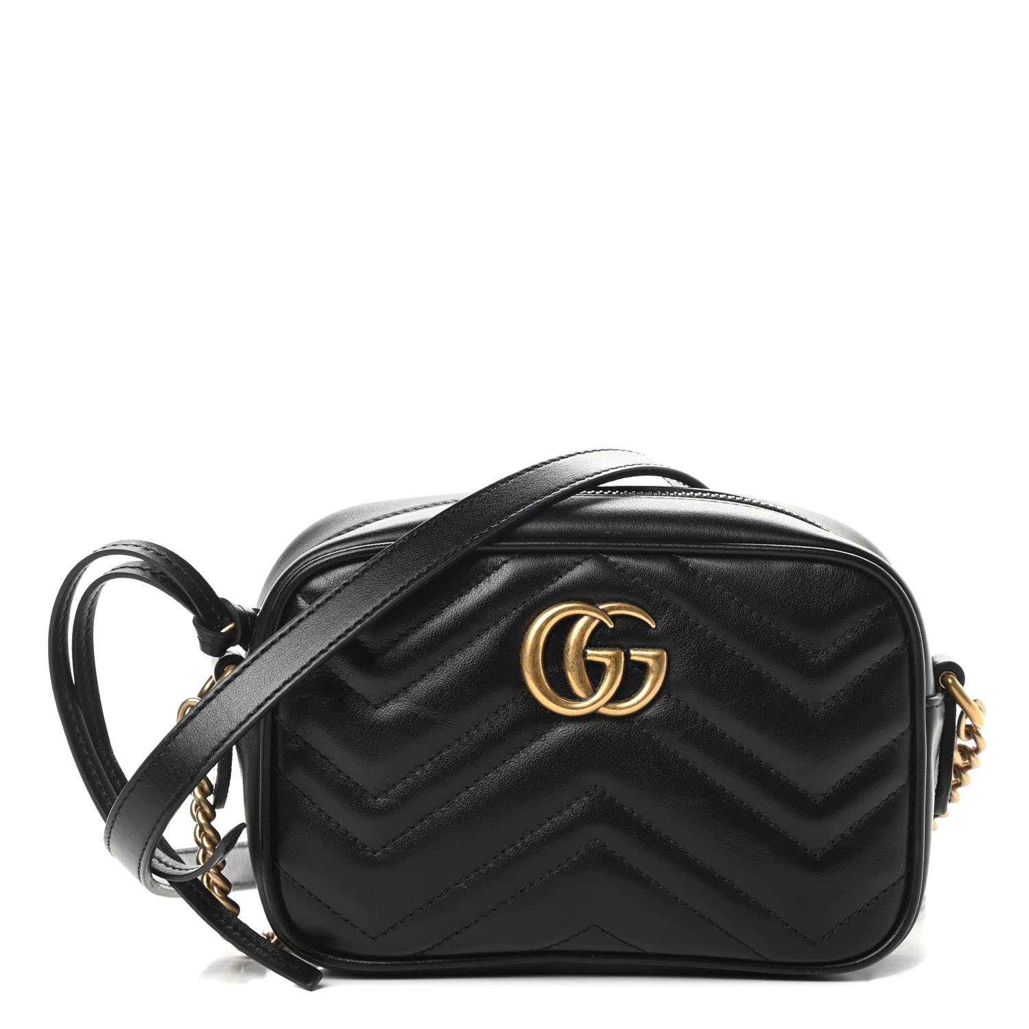 Gucci Calfskin Matelasse Mini GG Marmont Chain Shoulder Bag Black 1 of 12