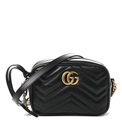 Gucci Calfskin Matelasse Mini GG Marmont Chain Shoulder Bag Black 1 of 12