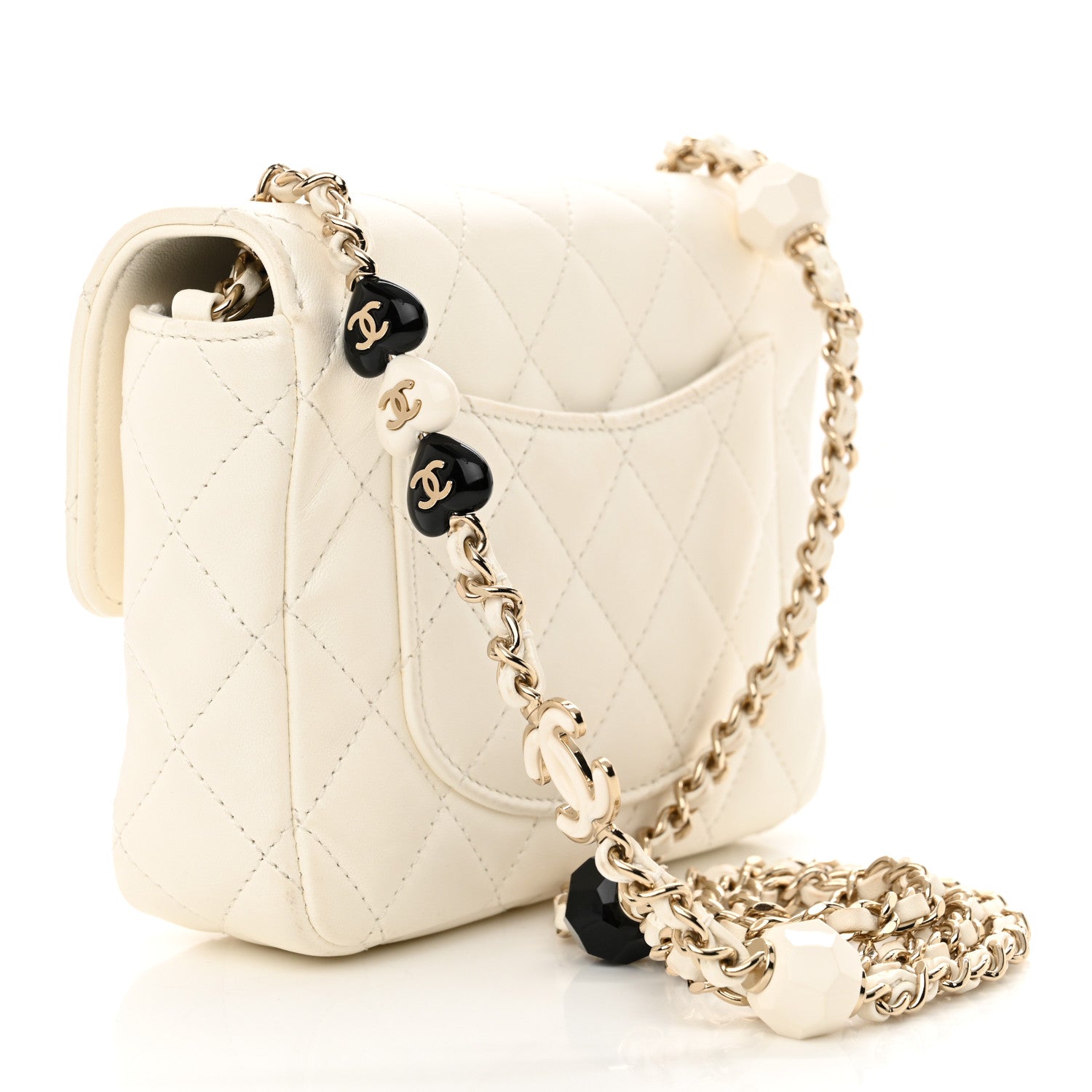 Chanel Lambskin Resin Quilted Mini Heart Square Flap White 3 of 11