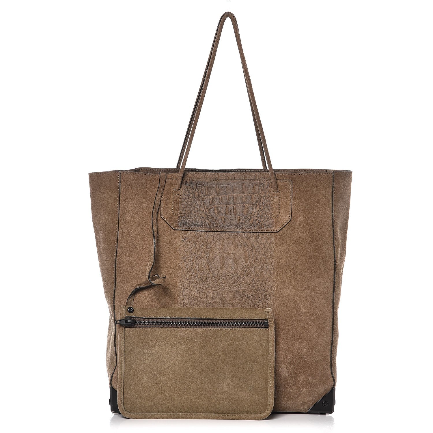 Alexander Wang Suede Crocodile Embossed Prisma Skeletal Tote Bag Brown 1 of 14