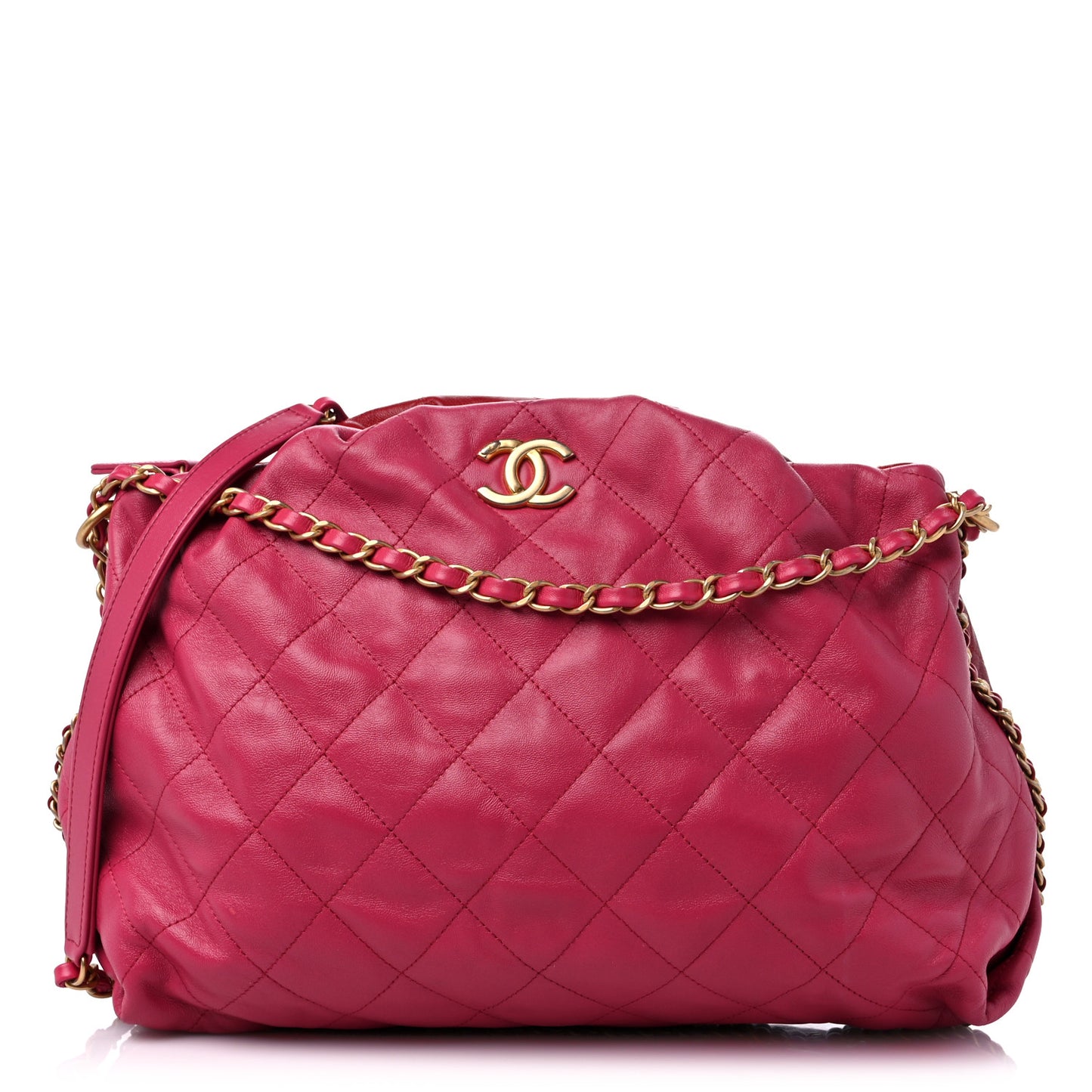 Calfskin Quilted Coco Shelter Bowling Bag Dark Pink Red