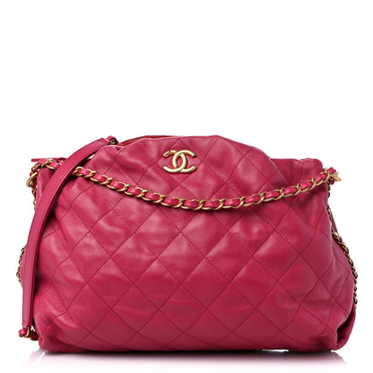 Chanel Calfskin Quilted Coco Shelter Bowling Bag Dark Pink Red 1 of 10