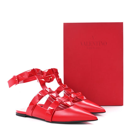 Valentino Garavani Calfskin Monochrome Roman Stud Ankle Strap Flat Mules 39 Rouge Pur 9 of 9