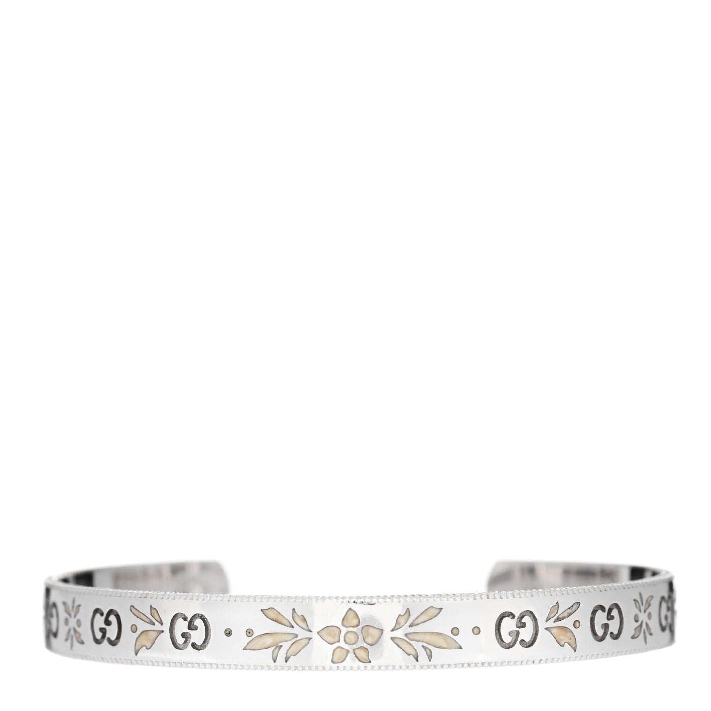 18K White Gold Enamel Icon Blooms Cuff Bracelet