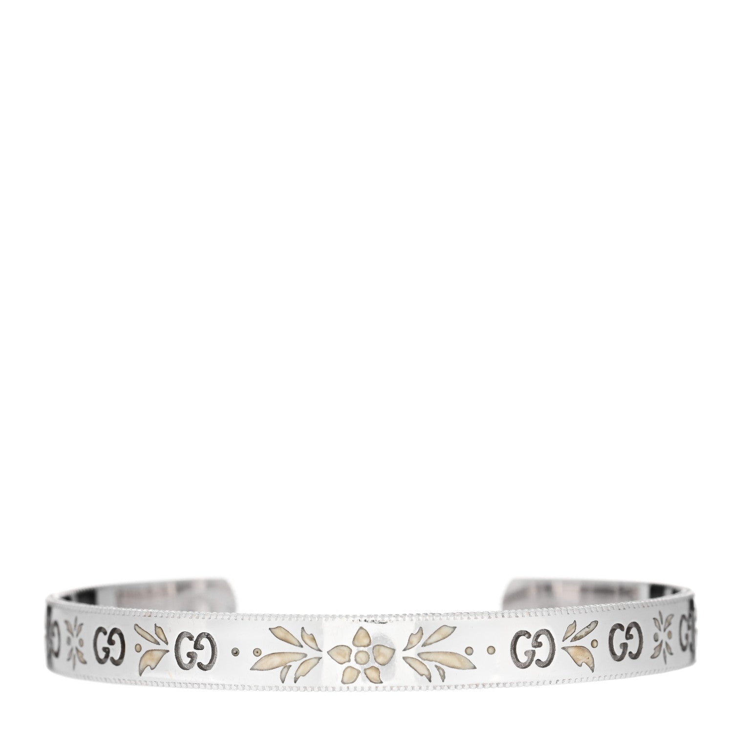 Gucci 18K White Gold Enamel Icon Blooms Cuff Bracelet 1 of 5