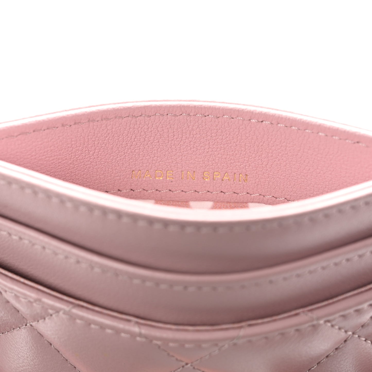 Lambskin Pearl Quilted Coco Candy Card Holder Light Pink