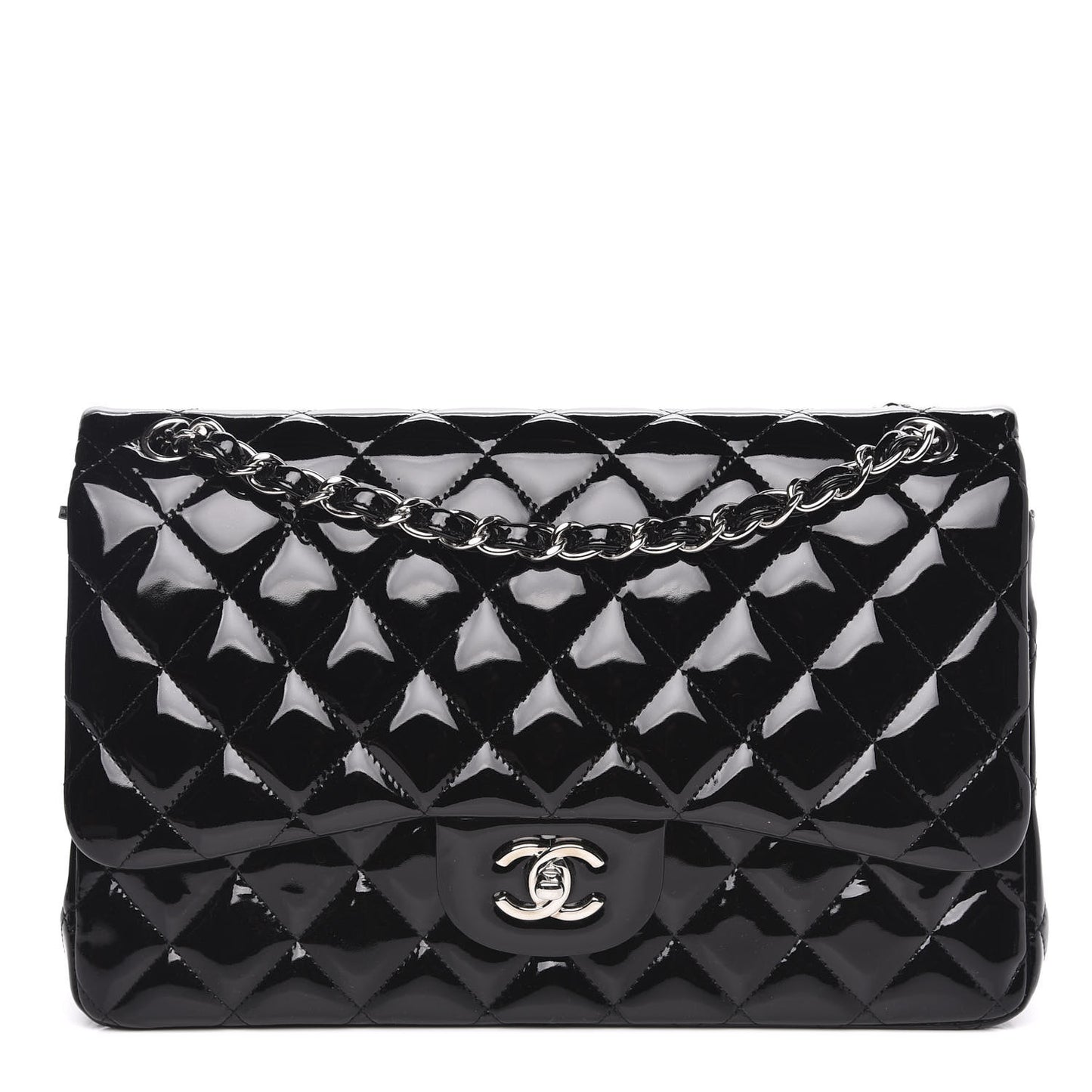 Patent Quilted Jumbo Double Flap Black