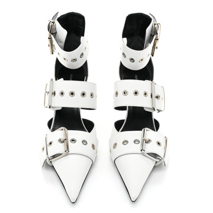 Balenciaga Shiny Kidskin Point Toe Buckle Pumps 38 White 2 of 13
