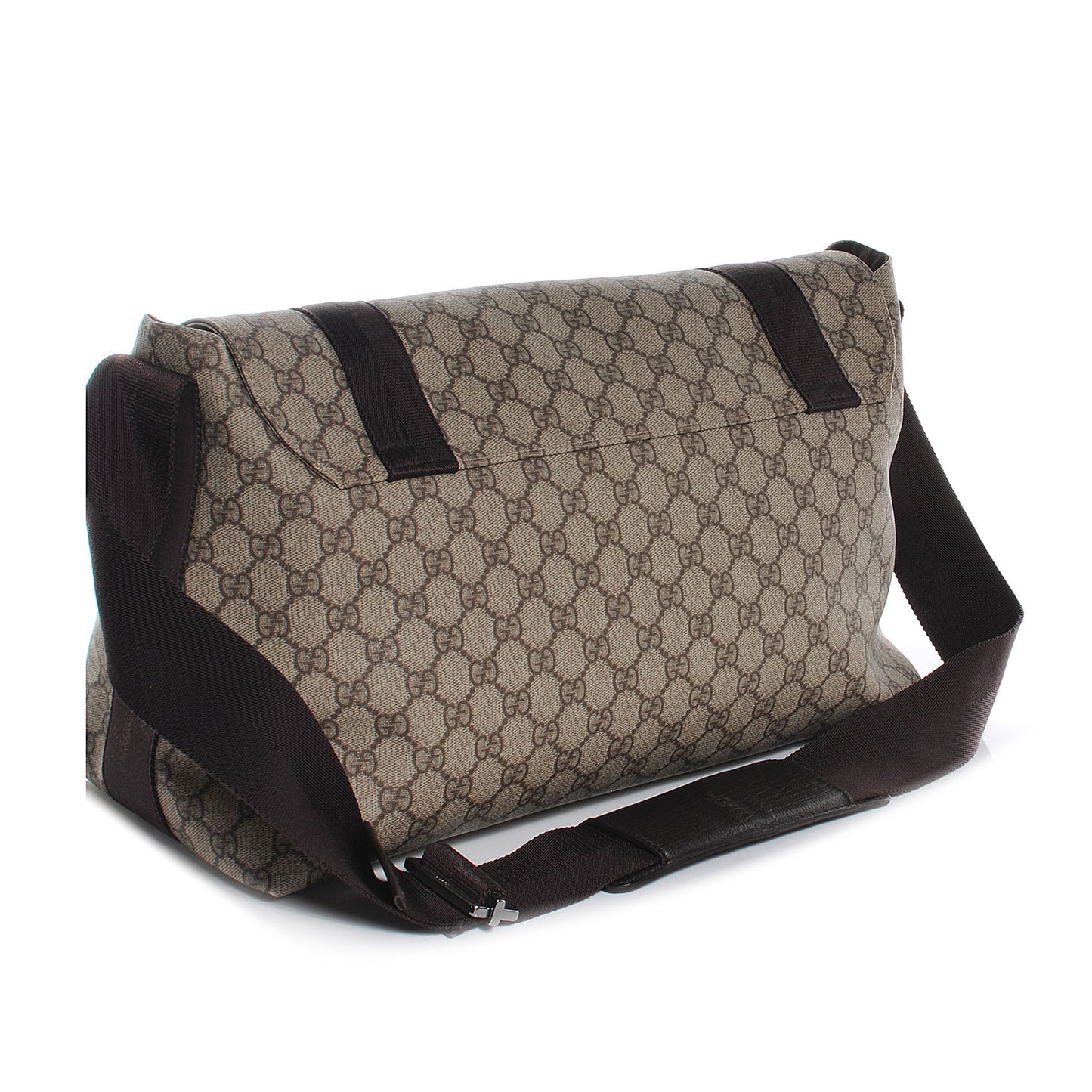 GG Plus Monogram Double Buckle Flap Messenger Bag Beige Ebony