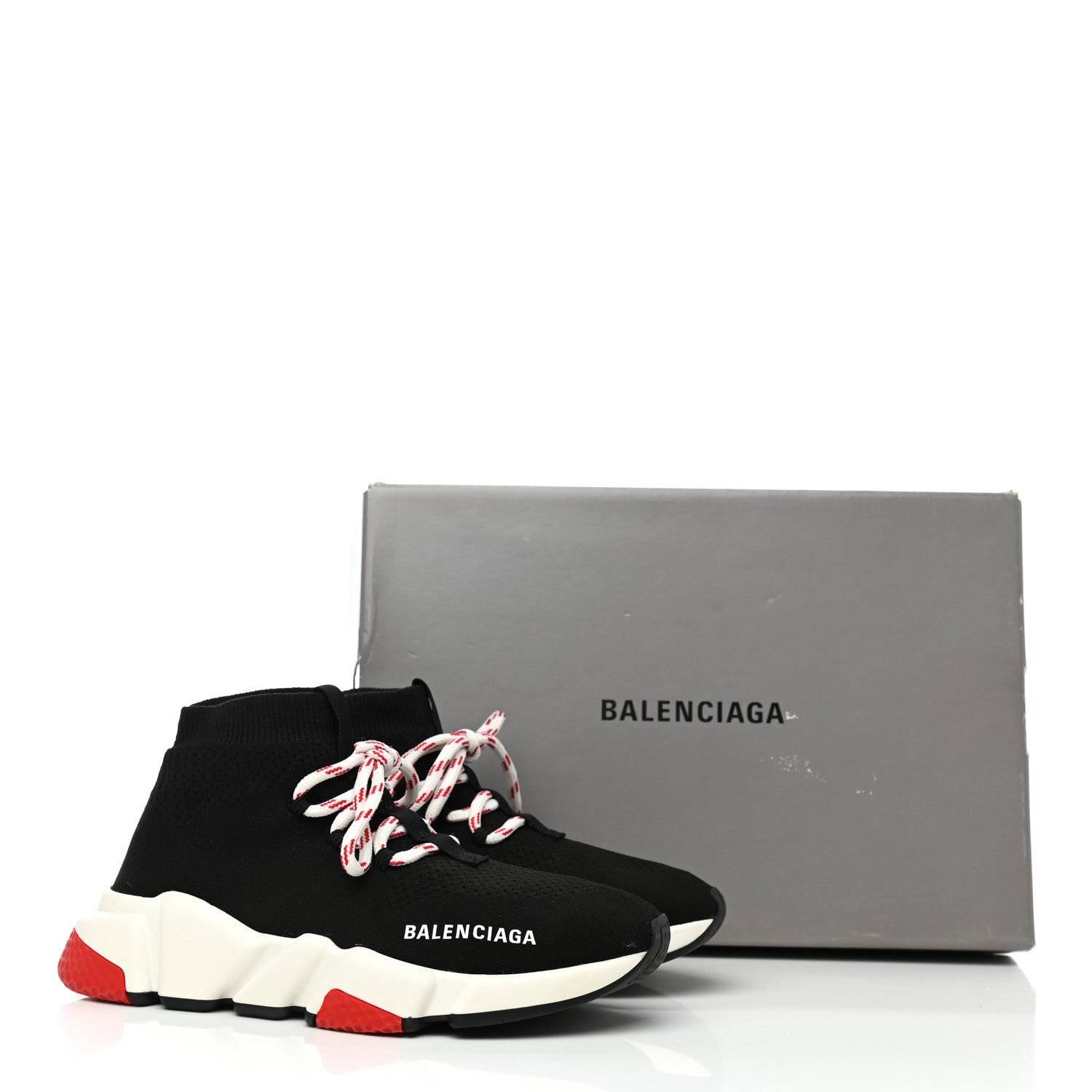 Balenciaga Neoprene Knit Womens Speed Lace Up Sneakers 35.5 Black Red 8 of 8