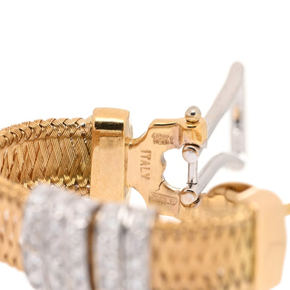 Roberto Coin 18K Yellow White Gold Diamond Silk Mesh Hoop Earrings 4 of 6