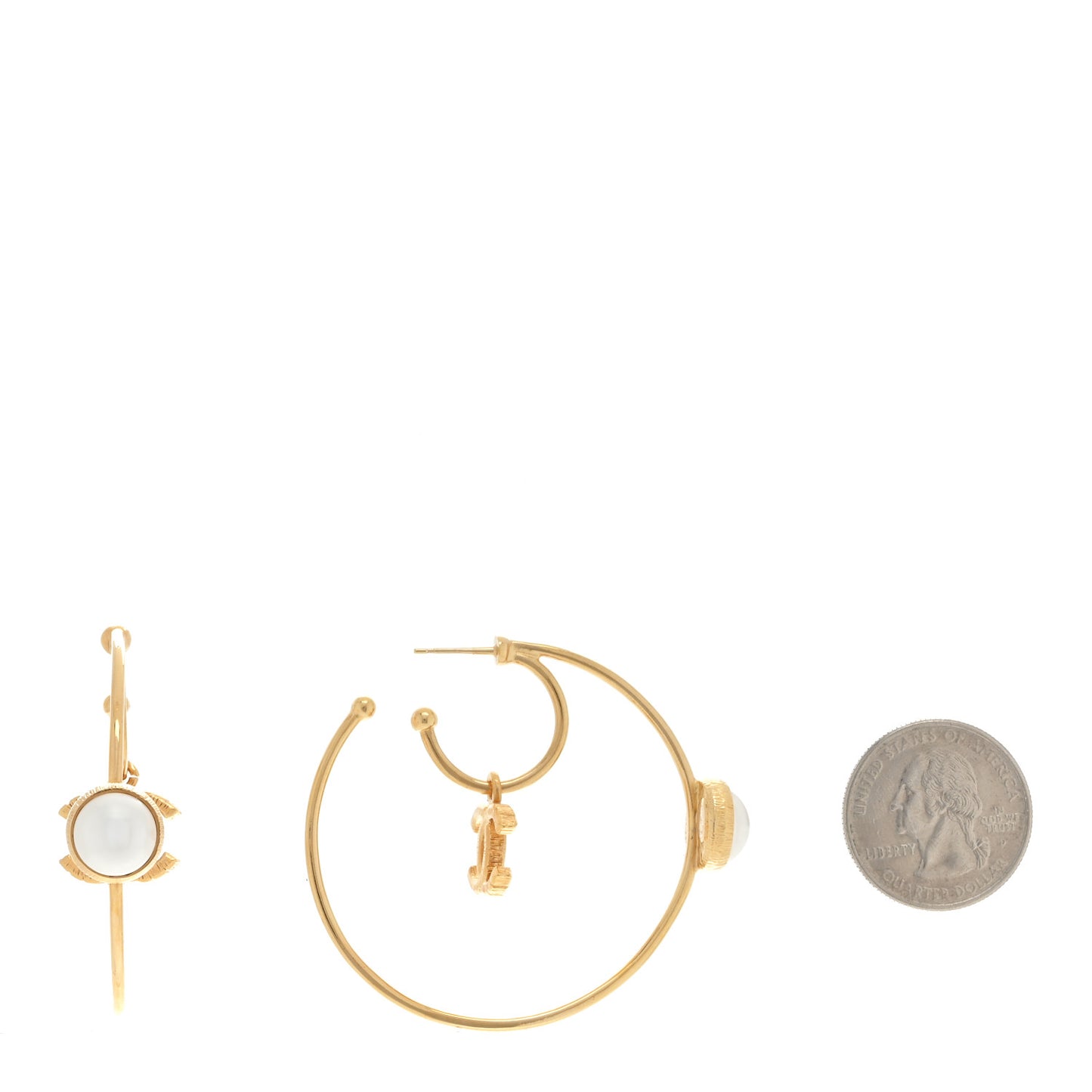 Pearl CC Tags Hoop Earrings Gold