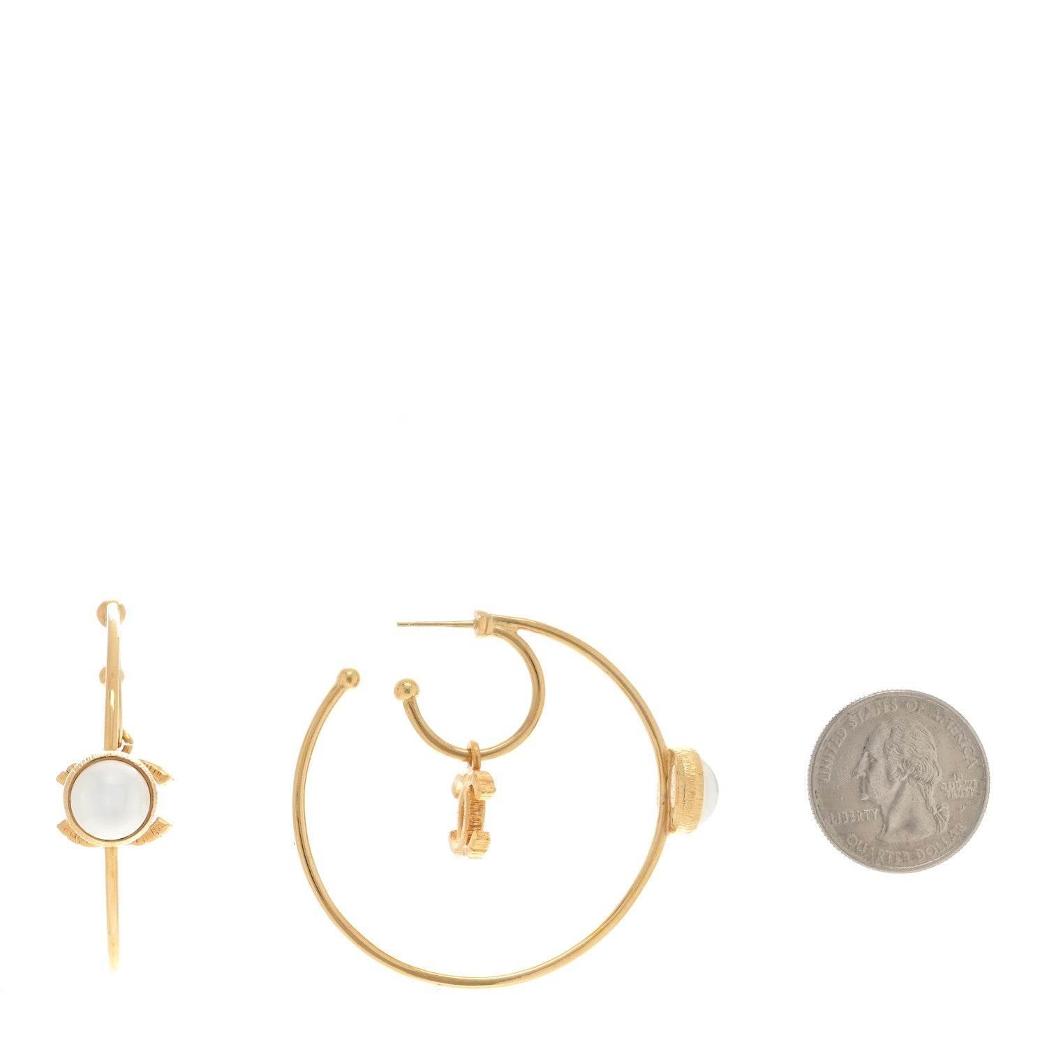 Chanel Pearl CC Tags Hoop Earrings Gold 2 of 4