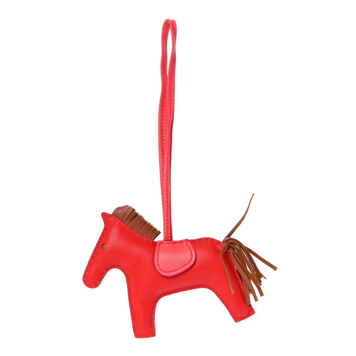 Hermes Milo Lambskin Grigri Rodeo Horse Bag Charm MM Rouge Indien Gold Bougainvillea 1 of 4
