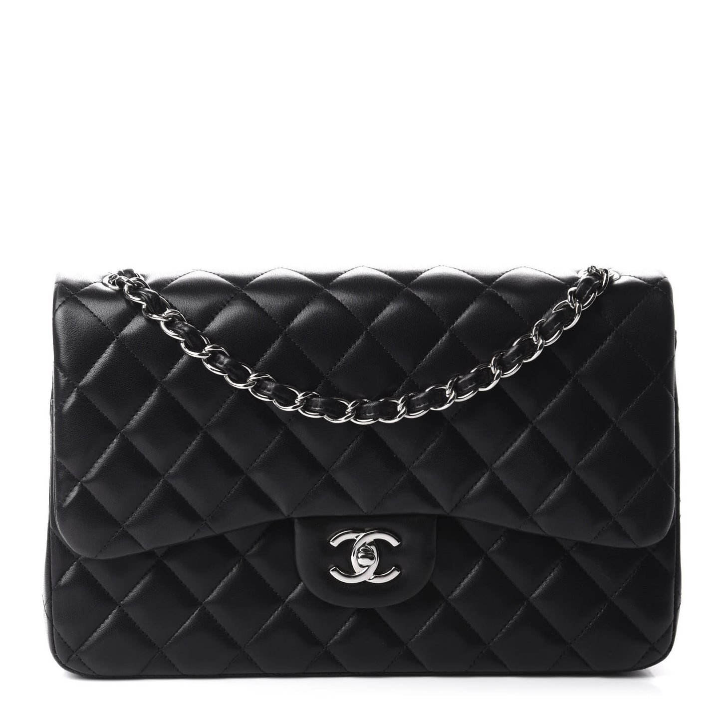 Lambskin Quilted Jumbo Double Flap Black