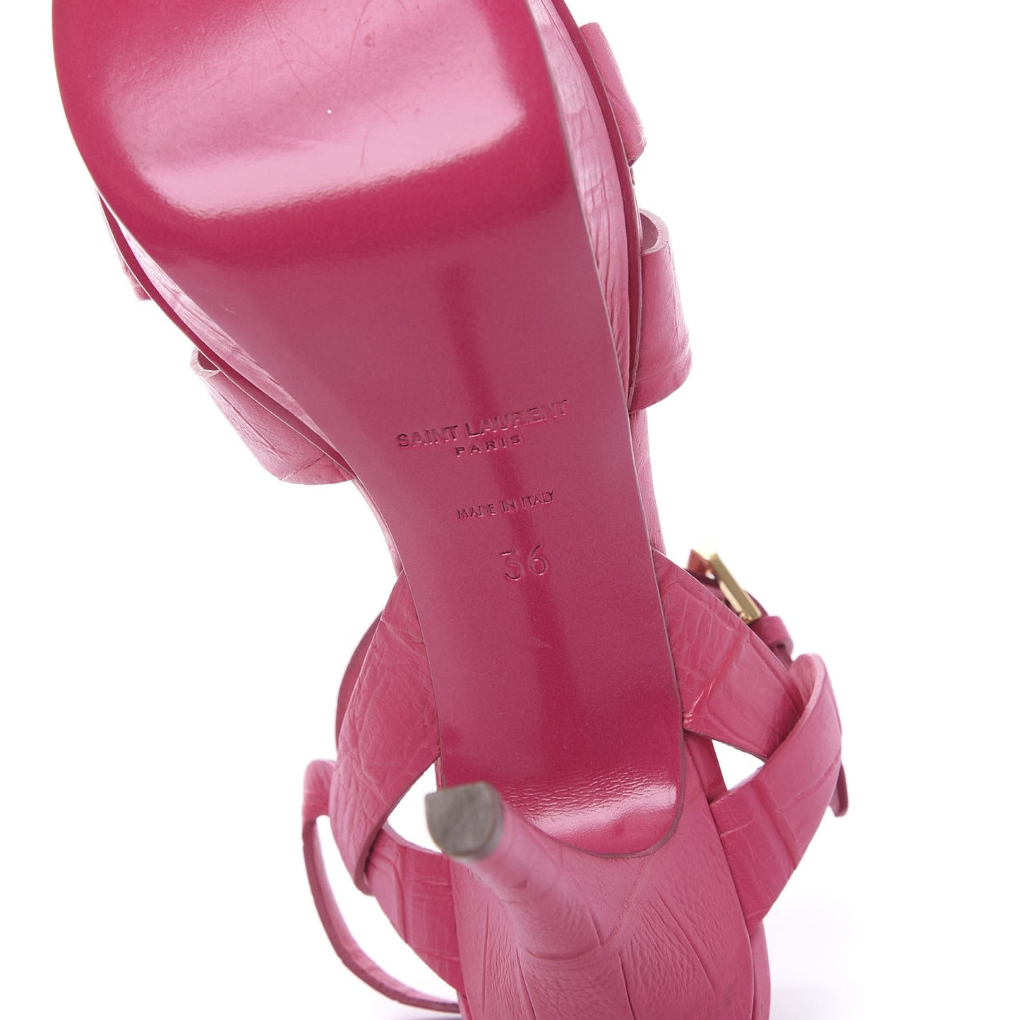 Calfskin Crocodile Embossed Tribute 75 Platform Sandals 36 Bubblegum