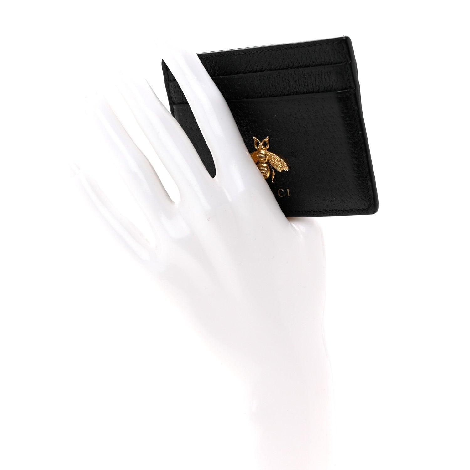 Gucci Pebbled Calfskin Animalier Card Holder Black 2 of 7