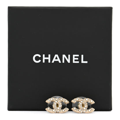Chanel Pearl Crystal CC Stud Earrings Gold 5 of 5