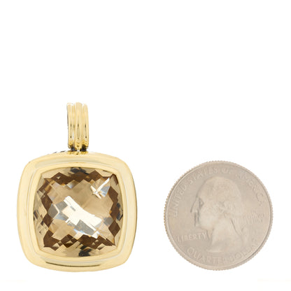 David Yurman Sterling Silver 18K Yellow Gold Smoky Quartz 20mm Albion Enhancer Pendant 2 of 4