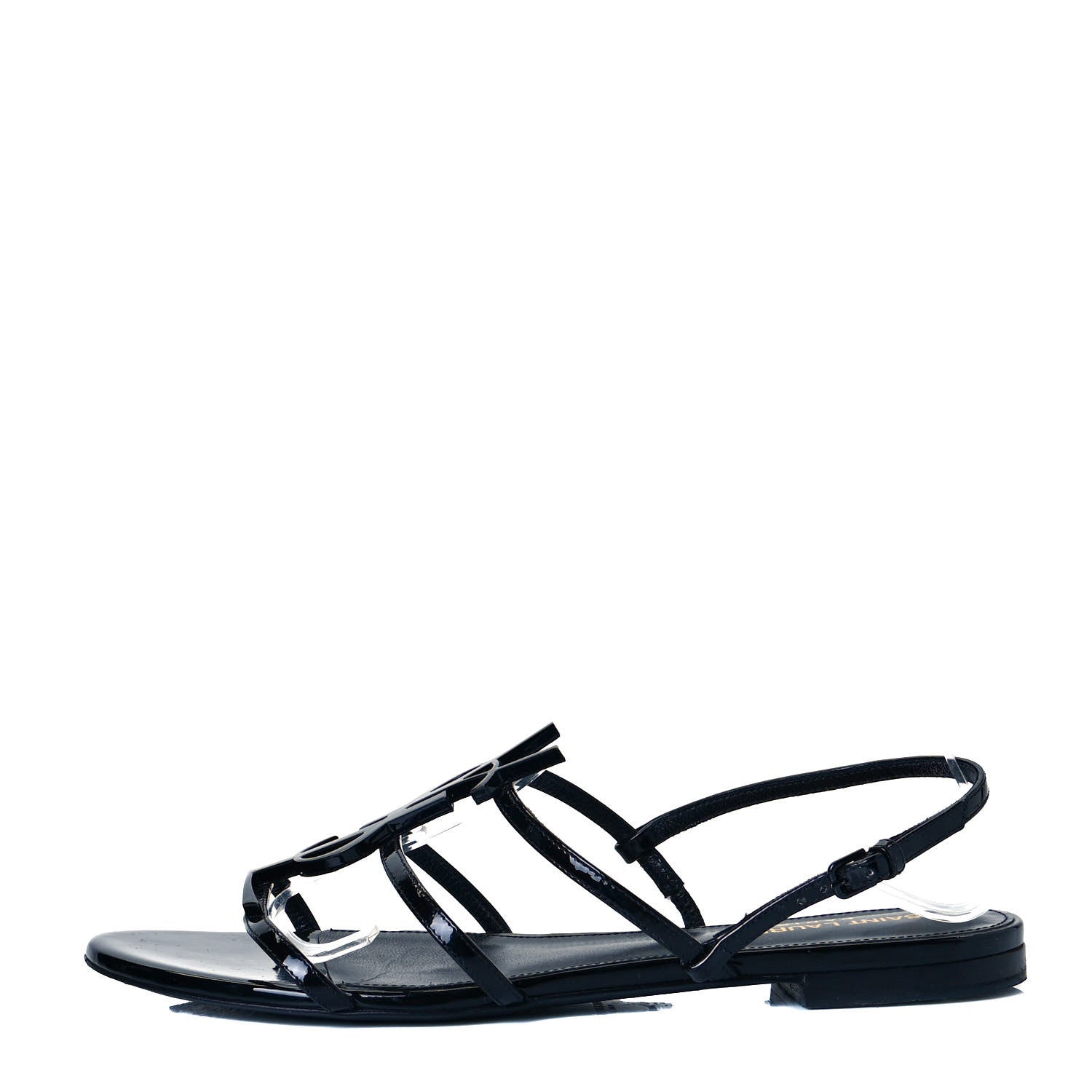 Saint Laurent Patent Calfskin Cassandra Monogram Sandals 38.5 Black 1 of 9