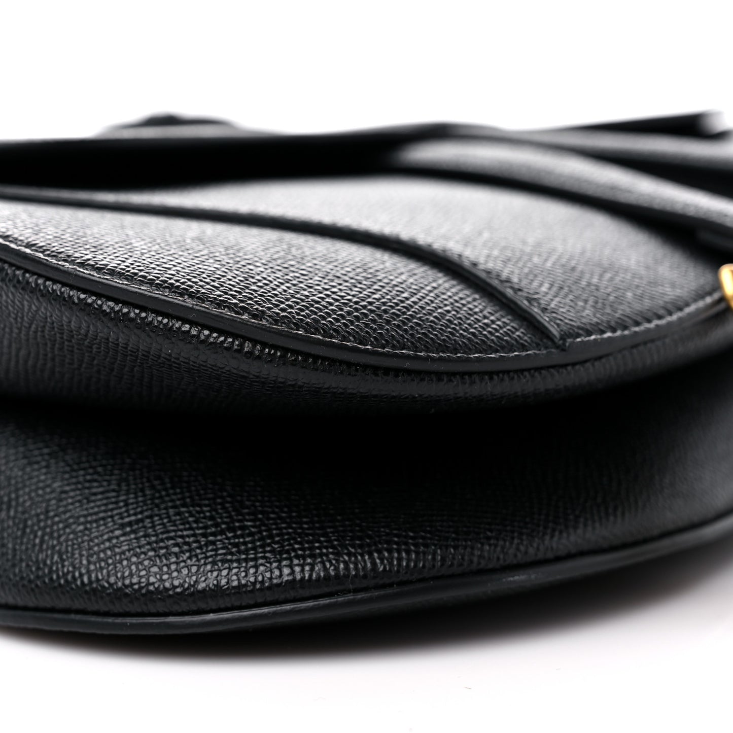 Grained Calfskin Mini Saddle Bag With Strap Black