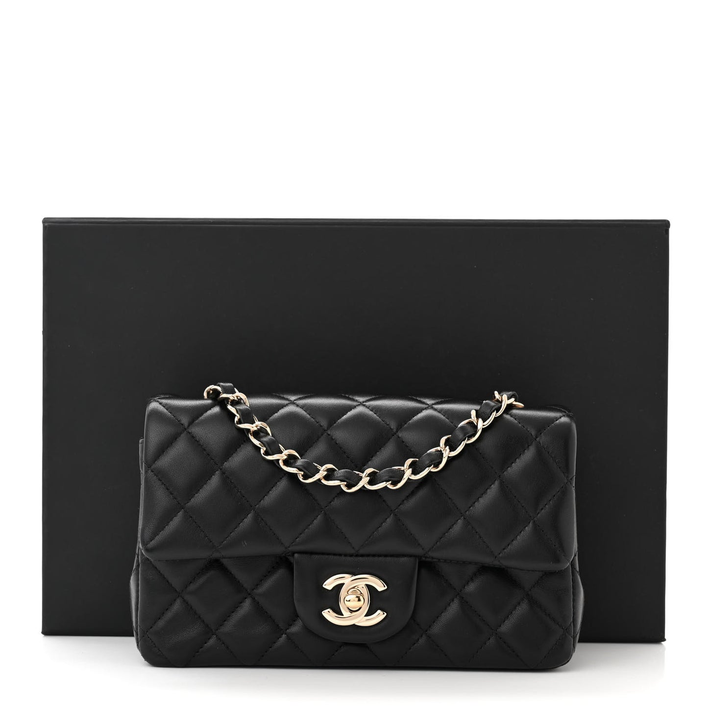 Lambskin Quilted Mini Rectangular Flap Black