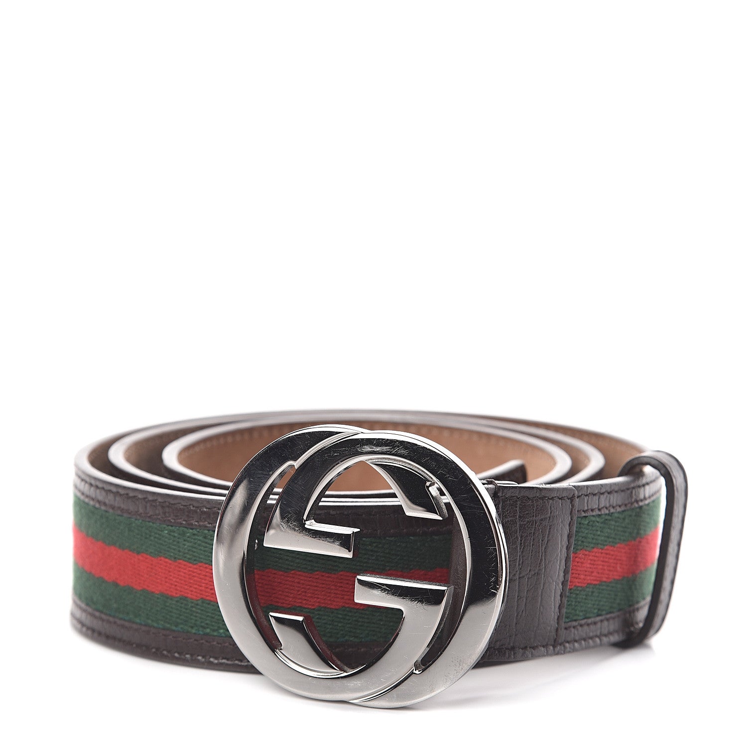 Gucci Calfskin Web Interlocking G Belt 105 42 Dark Brown 1 of 5