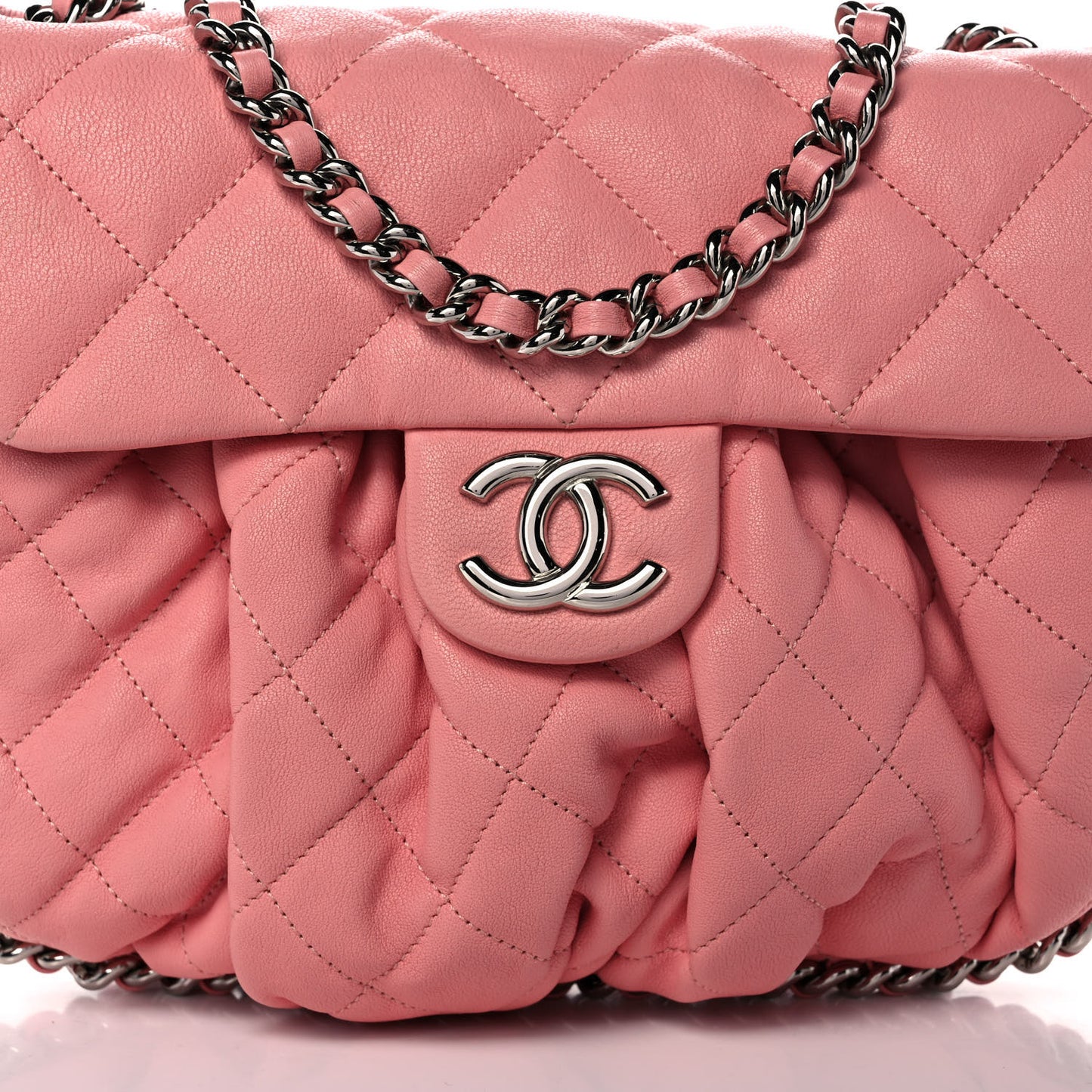 Washed Lambskin Quilted Medium Chain Around Messenger Pink Pink